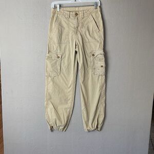American Eagle Pant Women 4 Beige Baggy Jogger Cargo Utility Y2K Streetwear